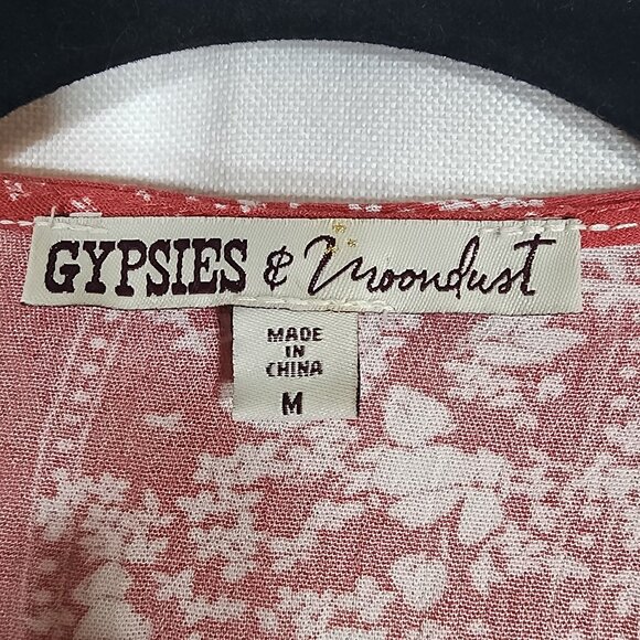 Gypsies & Moondust Lace Trim Floral Print Tie Hem Short Sleeve Top Womens M - Picture 6 of 8